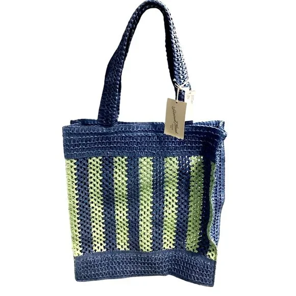 Universal Thread Crochet Woven Handbag Blue Green Tote Single Compartment - Picture 8 of 9